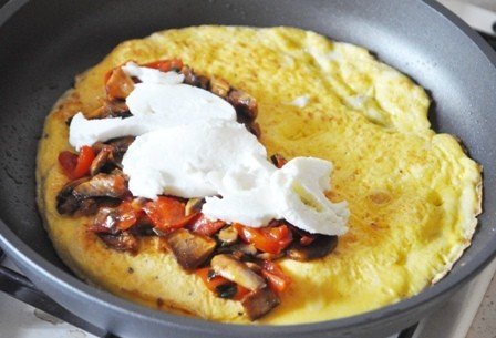 Омлет с грибами, помидорами и сыром