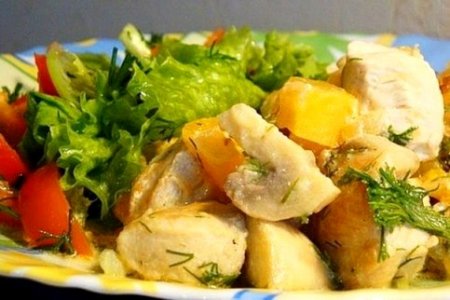 Курица с тыквой и шампиньонами в сметане.