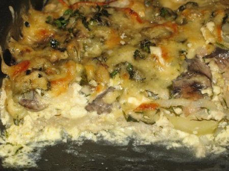 Запеканка из филе трески с грибами